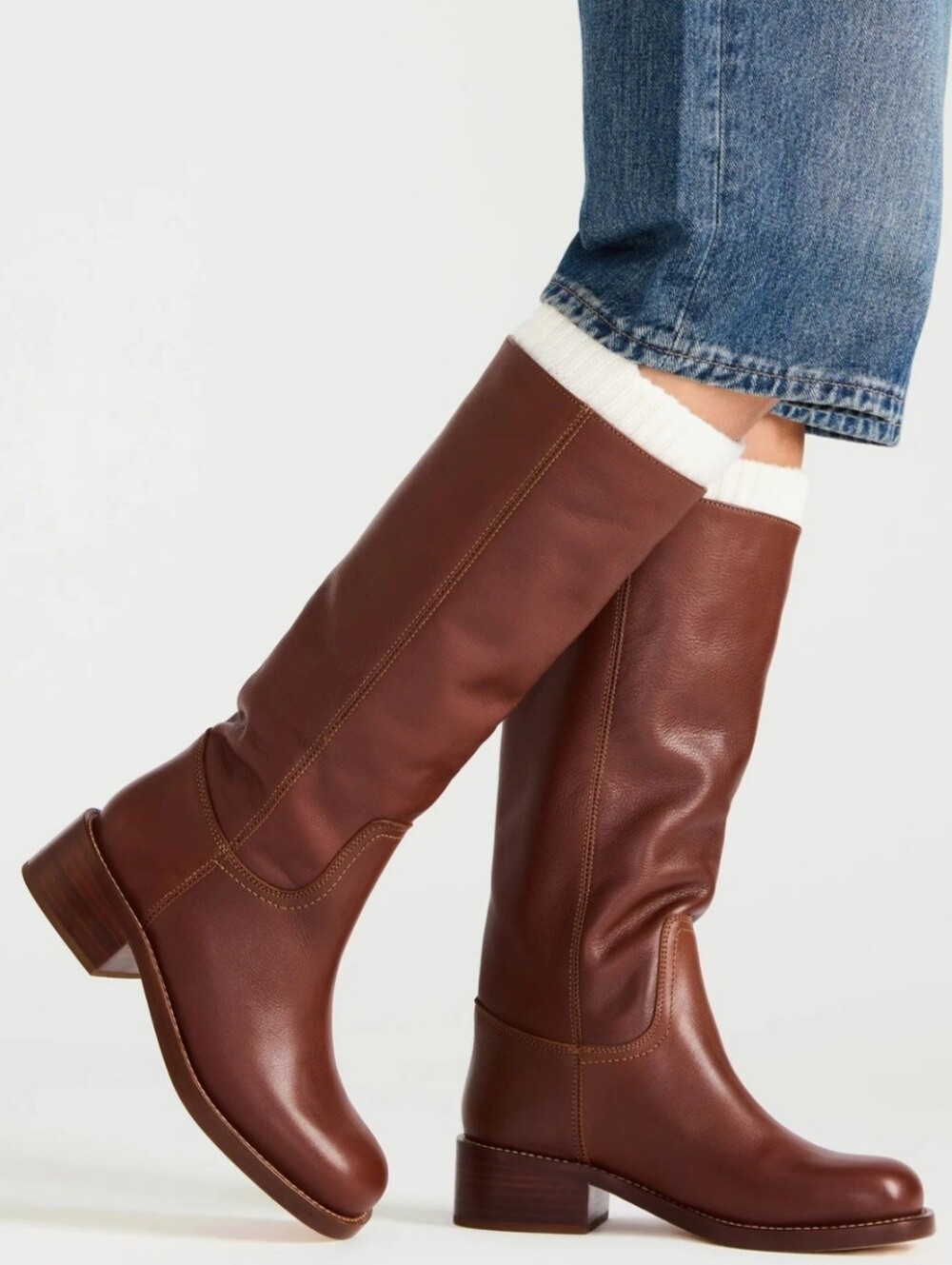 Steve Madden Knee High Boots 10 Rust Brown Leather Riggs Chunky Pull On New $200